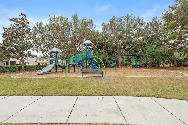 view of playground featuring a lawn