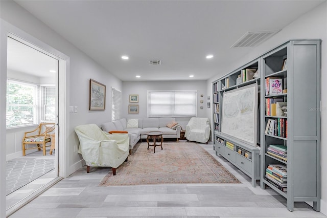 living room with light wood-type flooring