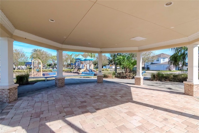 view of patio / terrace featuring a playground