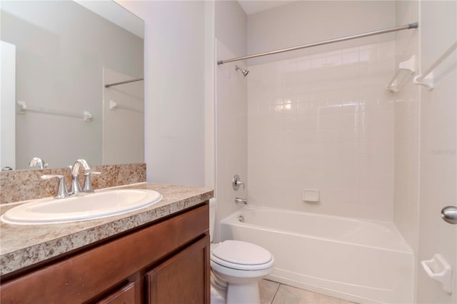 full bathroom with toilet, vanity, tile patterned floors, and  shower combination