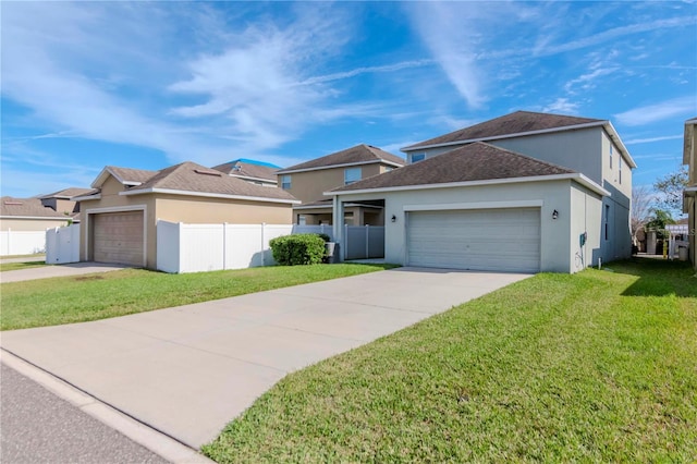 view of front of home with a front lawn and a garage