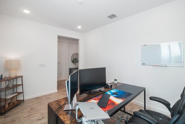 home office featuring wood-type flooring