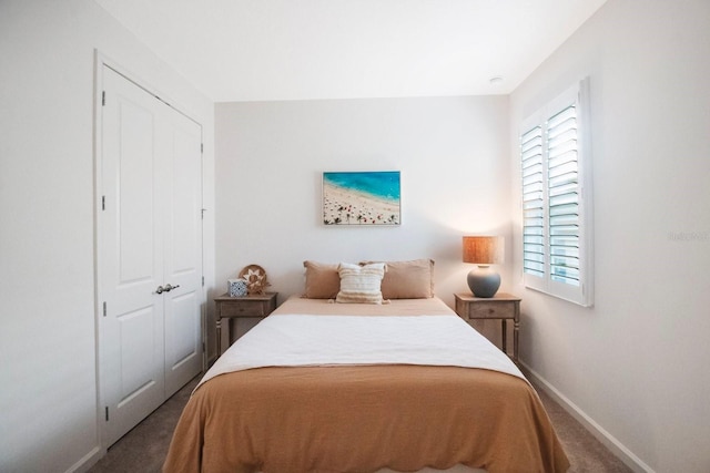 carpeted bedroom featuring a closet