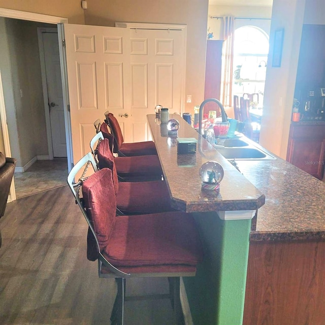 interior space with sink and dark hardwood / wood-style floors