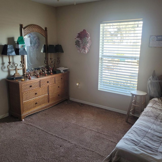 bedroom with dark carpet