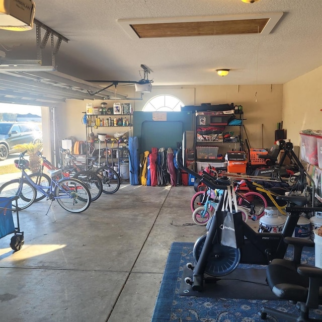 garage with a garage door opener