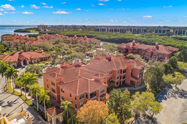 aerial view featuring a water view