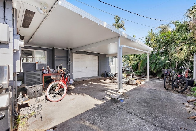 view of patio featuring a garage