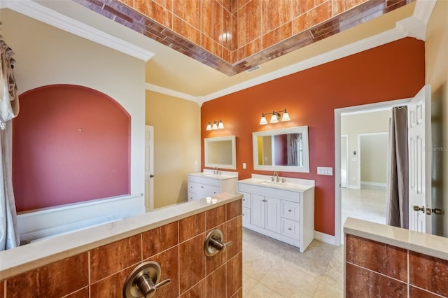 bathroom featuring vanity and ornamental molding