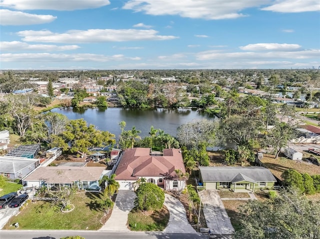 aerial view featuring a water view