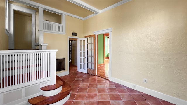 interior space with french doors and tile patterned floors