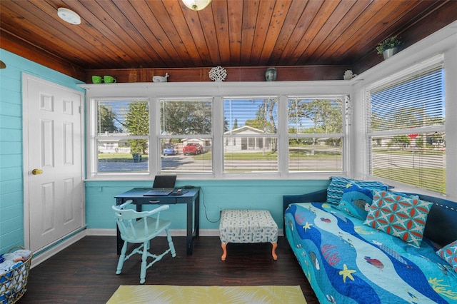 sunroom with plenty of natural light and wood ceiling