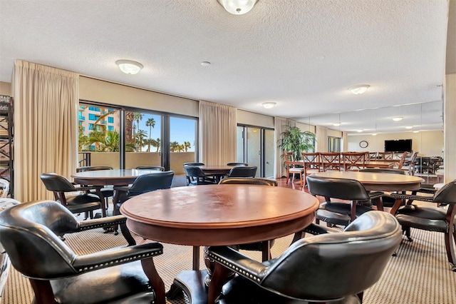 dining space featuring a textured ceiling