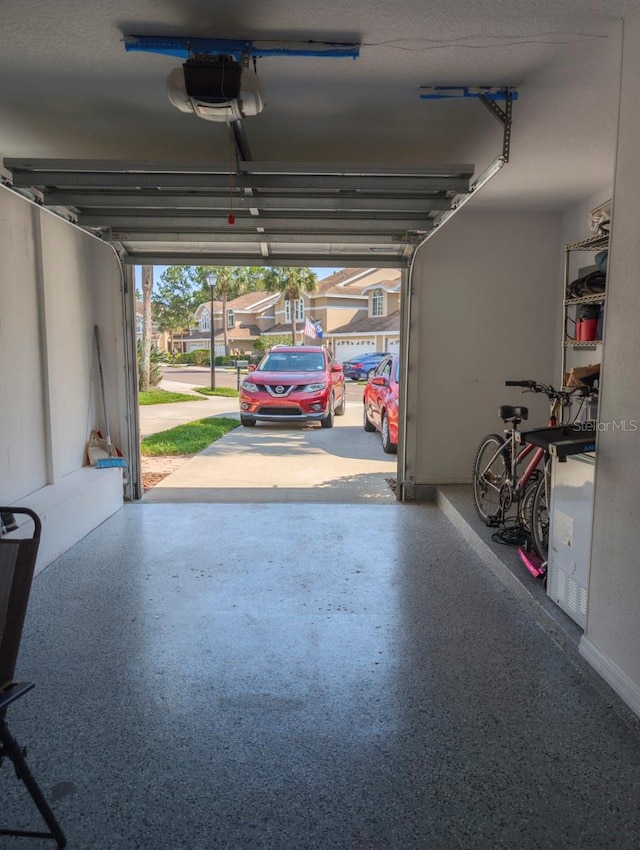 garage with a garage door opener