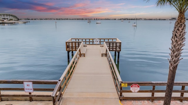 view of dock featuring a water view