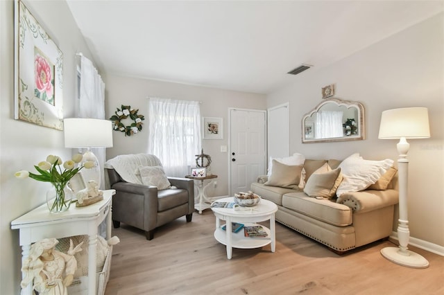 living room featuring light wood-type flooring