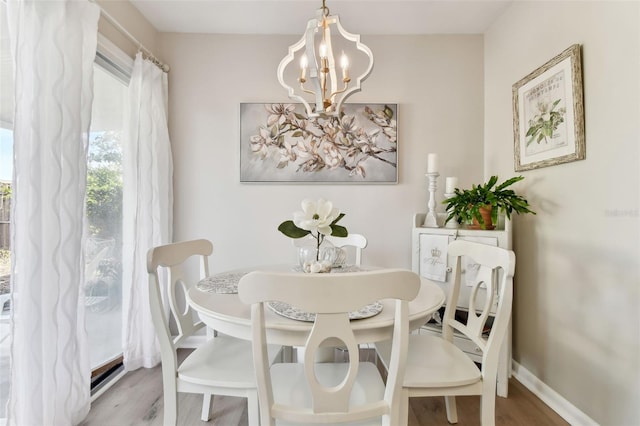 dining room with a chandelier and wood-type flooring