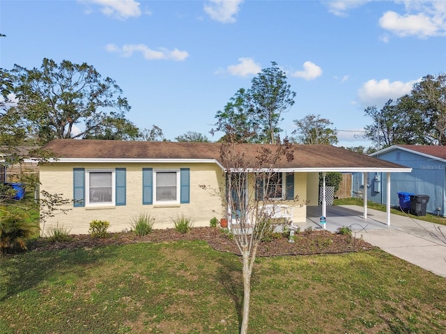 ranch-style house with a front lawn and a carport