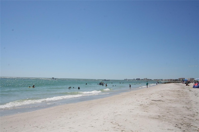 view of water feature with a beach view