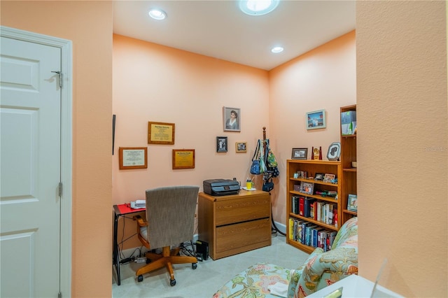 home office with light tile patterned floors