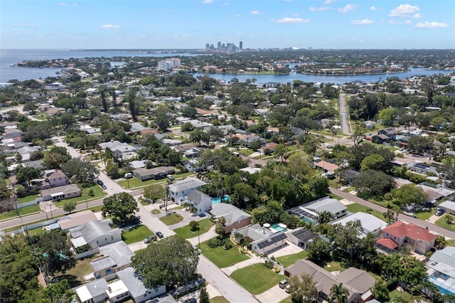 aerial view featuring a water view