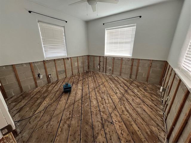 interior space with hardwood / wood-style floors and ceiling fan