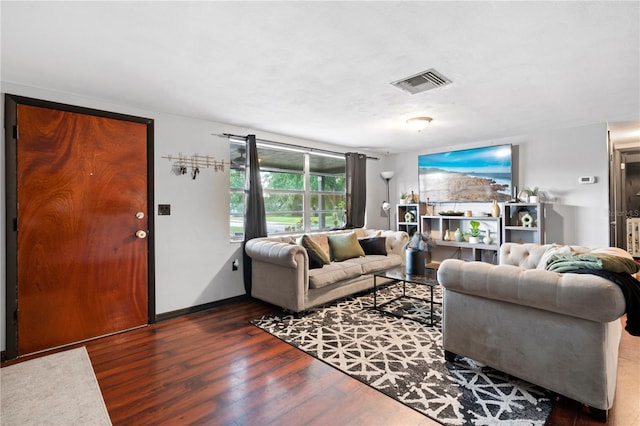 living room with dark wood-type flooring