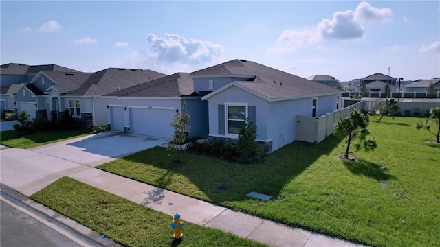 single story home with a front lawn and a garage