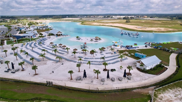 bird's eye view featuring a water view