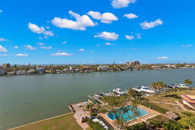 drone / aerial view featuring a water view