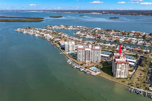 bird's eye view featuring a water view