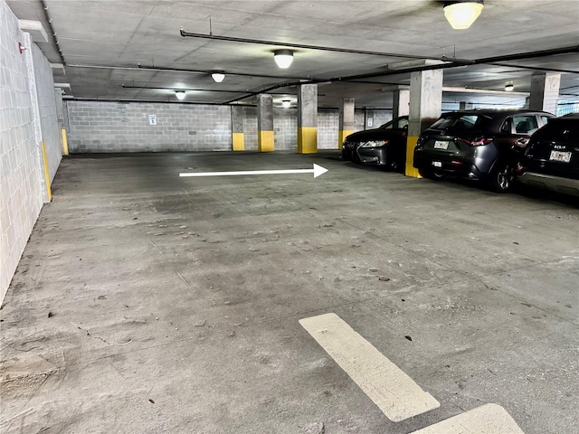 parking deck with concrete block wall