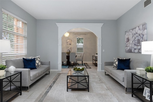 view of tiled living room