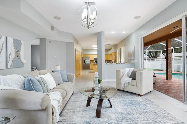 living room featuring light tile patterned floors