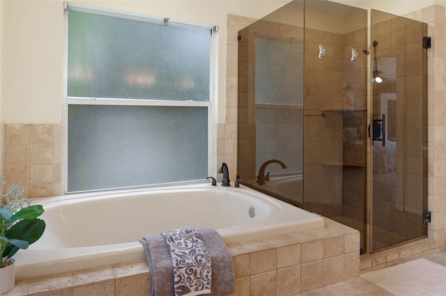 bathroom with plus walk in shower