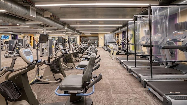 workout area with carpet floors