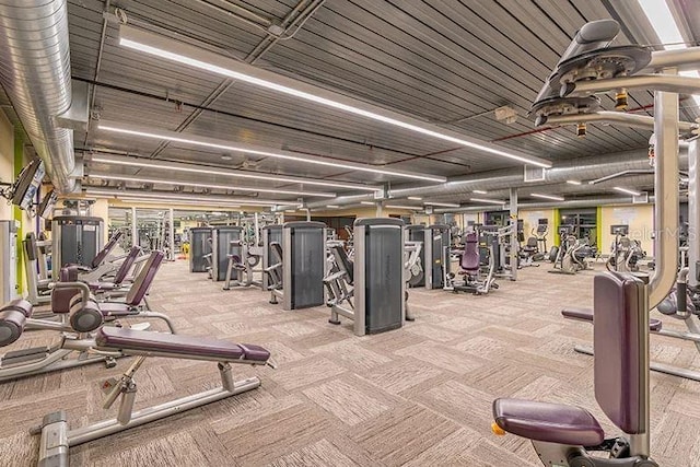 gym with light carpet