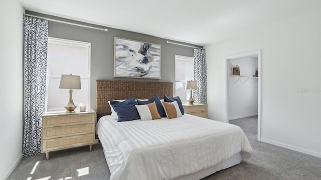 carpeted bedroom featuring a spacious closet and a closet