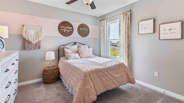 bedroom featuring carpet and ceiling fan