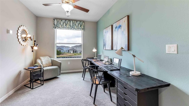 office featuring carpet and ceiling fan