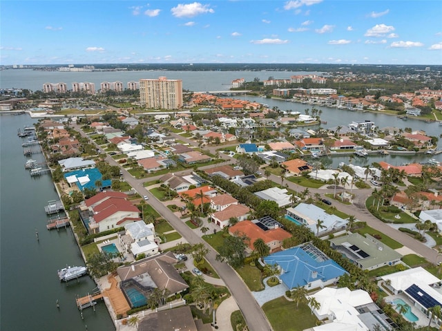 bird's eye view featuring a water view