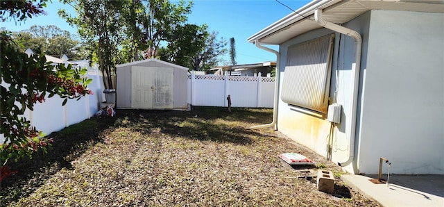 view of yard featuring a storage unit