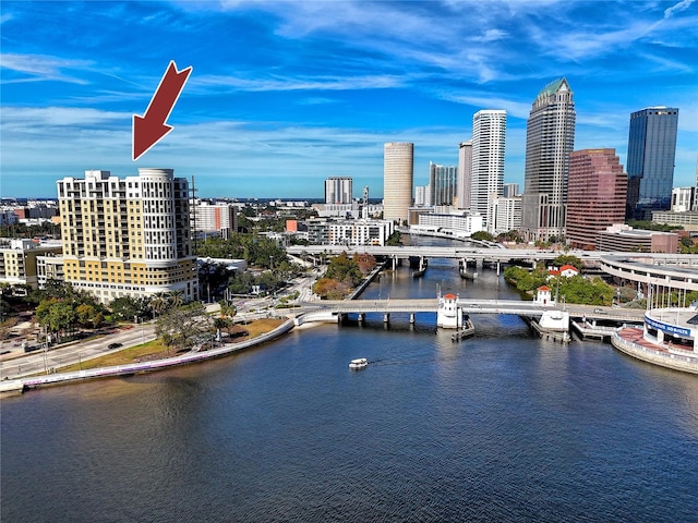 view of city with a water view