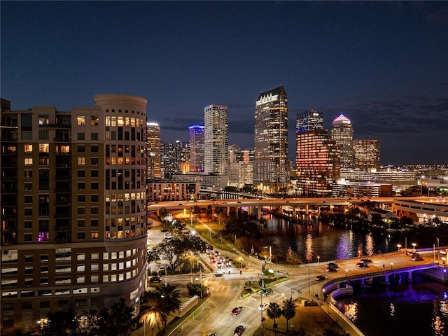 property's view of city featuring a water view