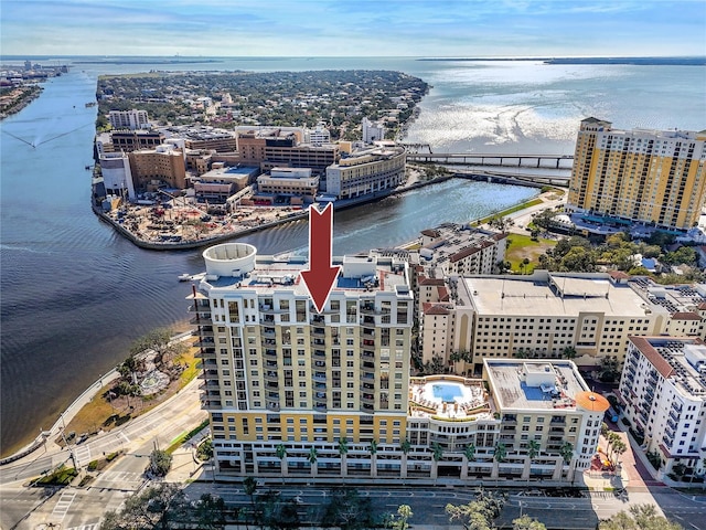 aerial view with a water view