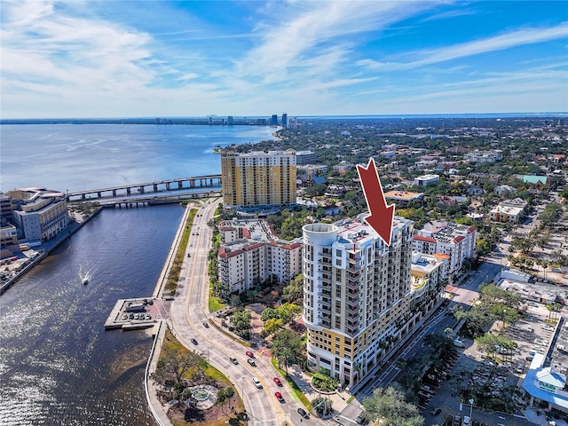 aerial view with a water view