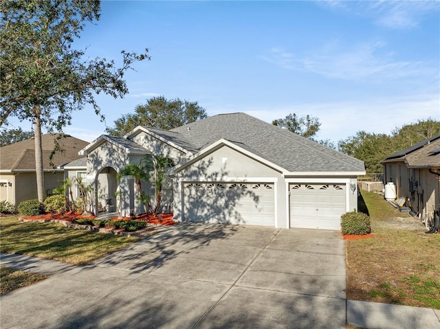 view of front of house with a garage and a front lawn