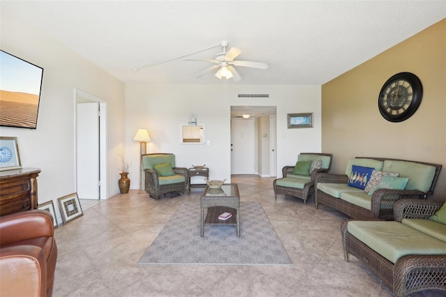 living room featuring ceiling fan