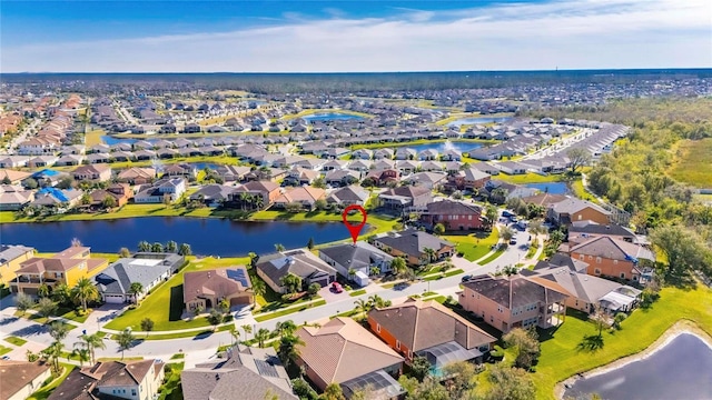 aerial view featuring a water view