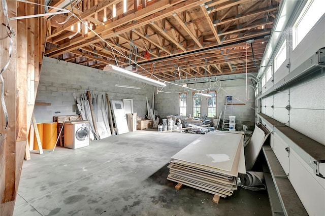 interior space with concrete floors and washer / dryer